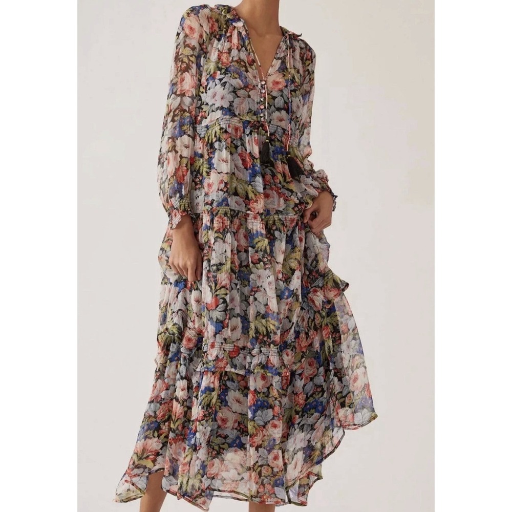 by Anthropologie The Marais Printed Chiffon Maxi Dress Size 1X